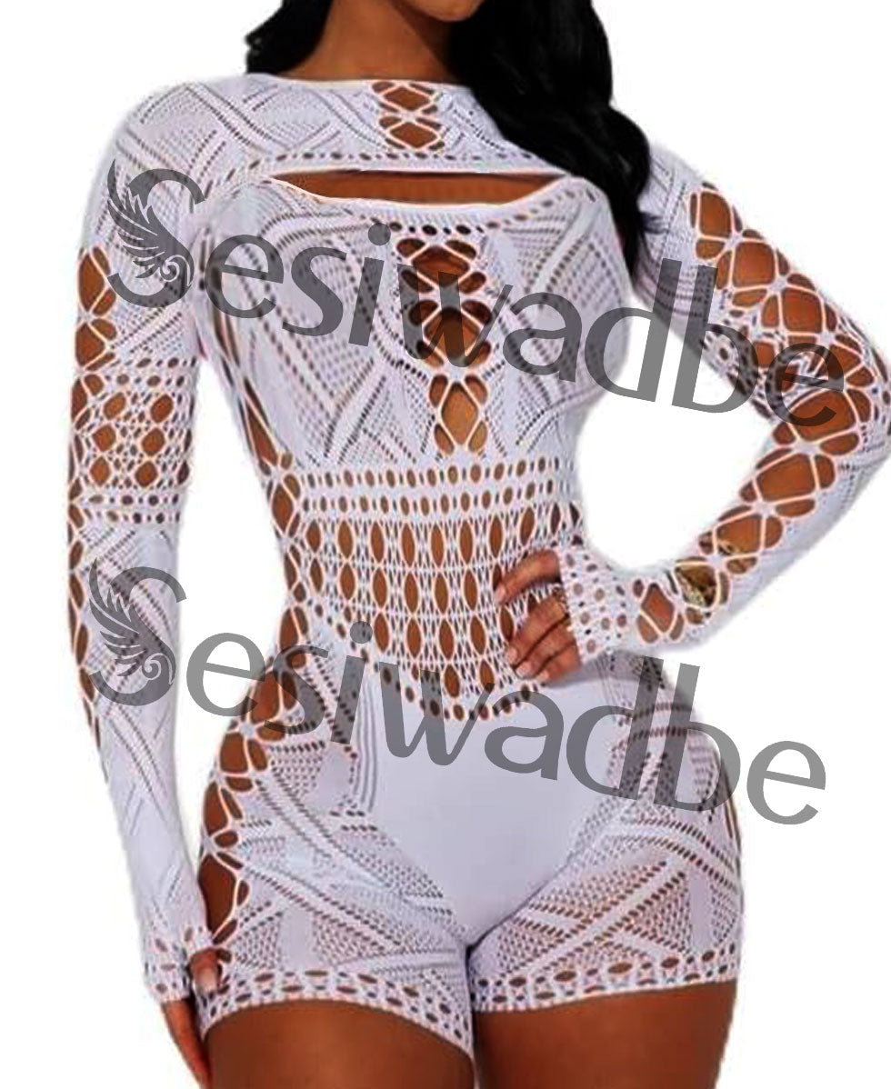 Sesiwadbe Woman Lingerie Bodysuit Fishnet Bodystocking Sexy Tights Bodycon Jumpsuit