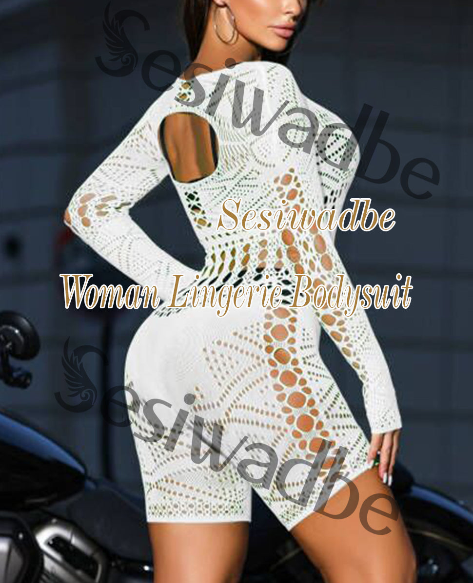 Sesiwadbe Woman Lingerie Bodysuit Fishnet Bodystocking Sexy Tights Bodycon Jumpsuit