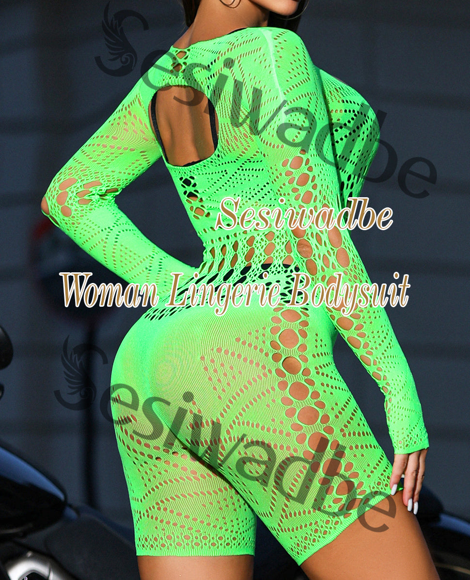 Sesiwadbe Woman Lingerie Bodysuit Fishnet Bodystocking Sexy Tights Bodycon Jumpsuit
