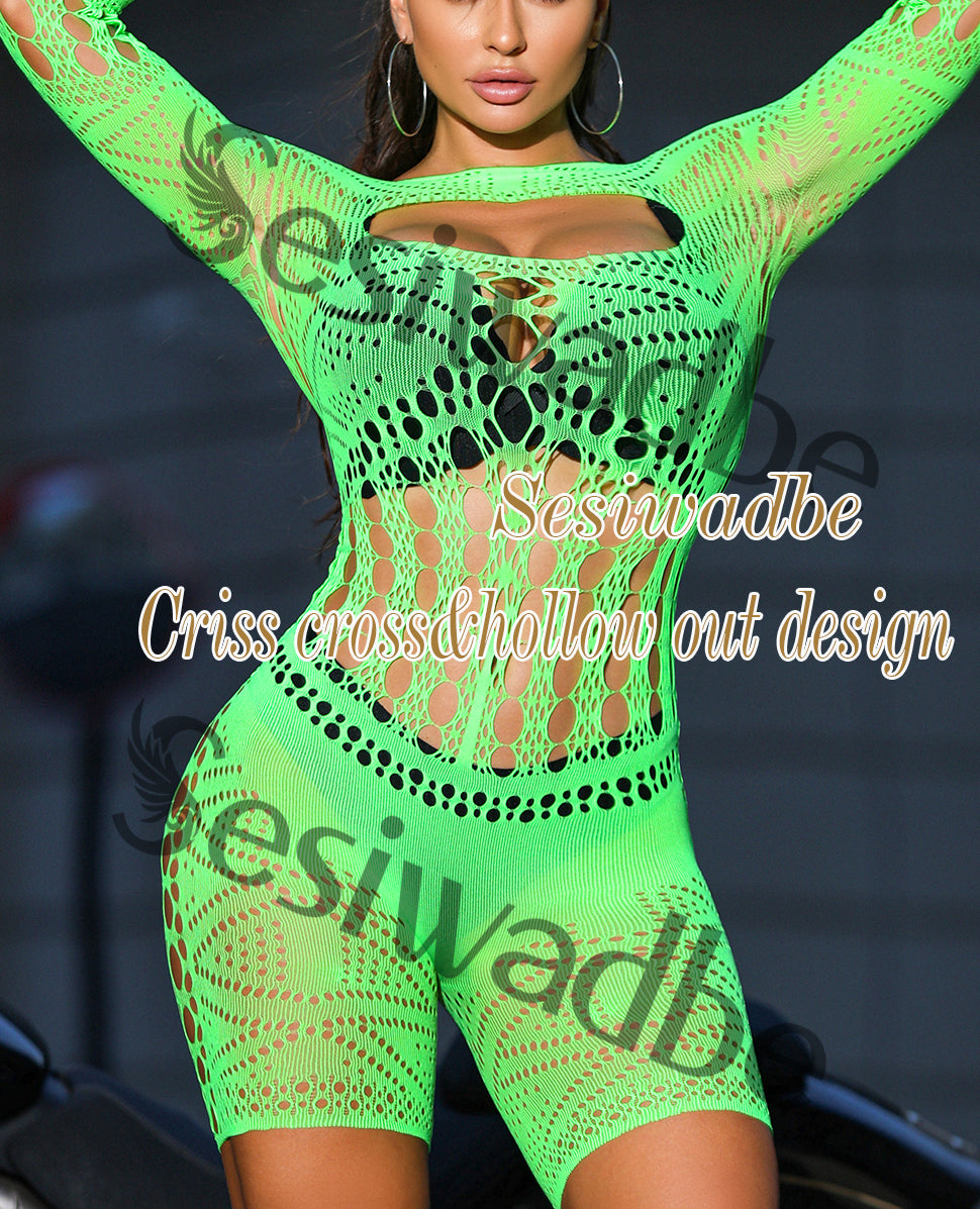 Sesiwadbe Woman Lingerie Bodysuit Fishnet Bodystocking Sexy Tights Bodycon Jumpsuit