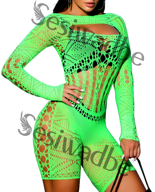 Sesiwadbe Woman Lingerie Bodysuit Fishnet Bodystocking Sexy Tights Bodycon Jumpsuit