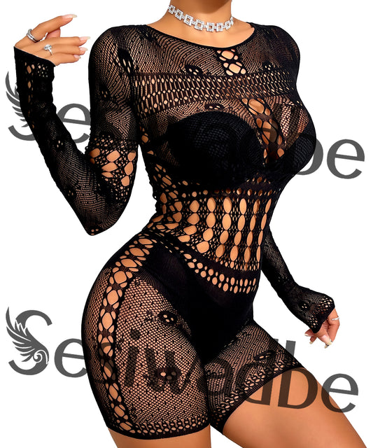 Sesiwadbe Woman Lingerie Bodysuit Fishnet Bodystocking Sexy Tights Bodycon Jumpsuit