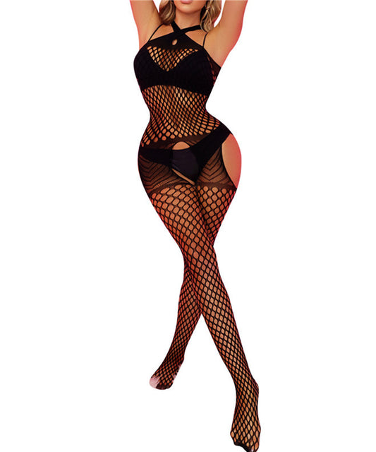 Sesiwadbe Lingerie for Women Bodystocking Attached Thigh High Stockings One Piece Bobydoll Bodysuit Sexy Tights