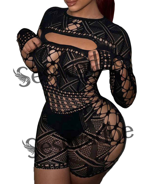 Sesiwadbe Woman Lingerie Bodysuit Fishnet Bodystocking Sexy Tights Bodycon Jumpsuit