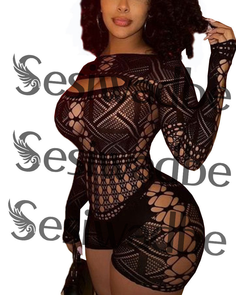 Sesiwadbe Woman Lingerie Bodysuit Fishnet Bodystocking Sexy Tights Bodycon Jumpsuit